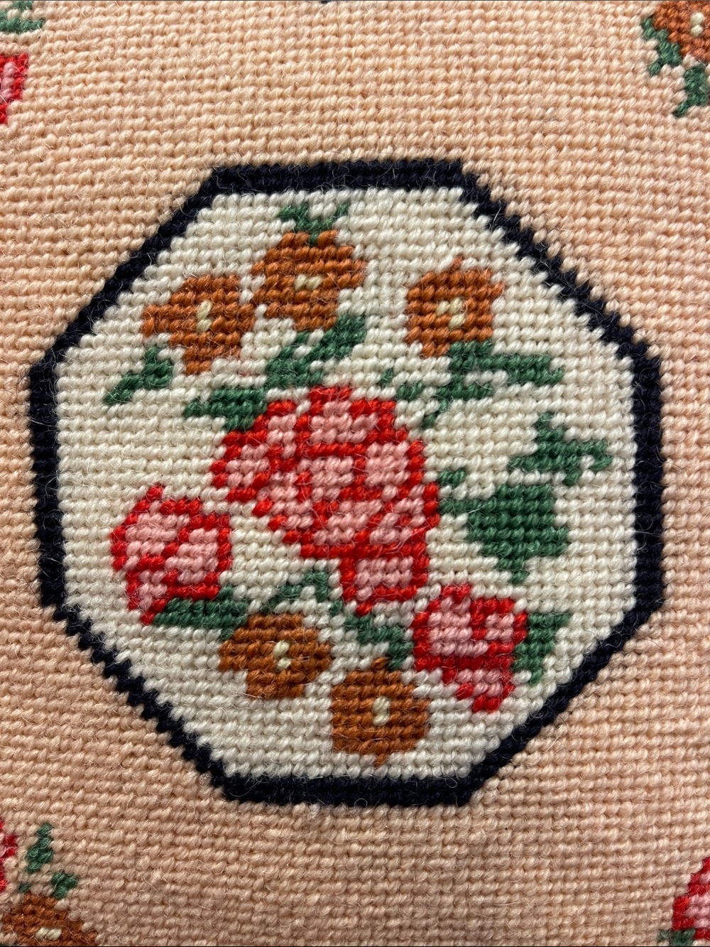 Hand Needle Point Pillow Classical Design 10 1/2 x 10 1/2 Inch Square